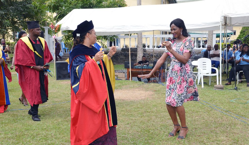 VC, Dr Biaka dancing to a gospel song during the ceremony